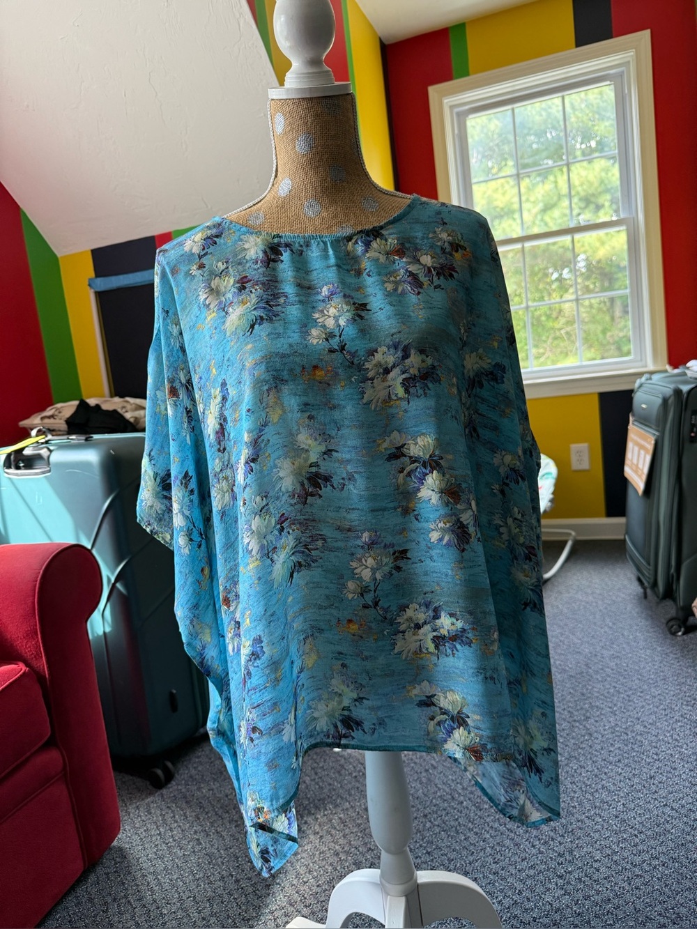 Women's Floral Blue silk butterfly Top- free size
